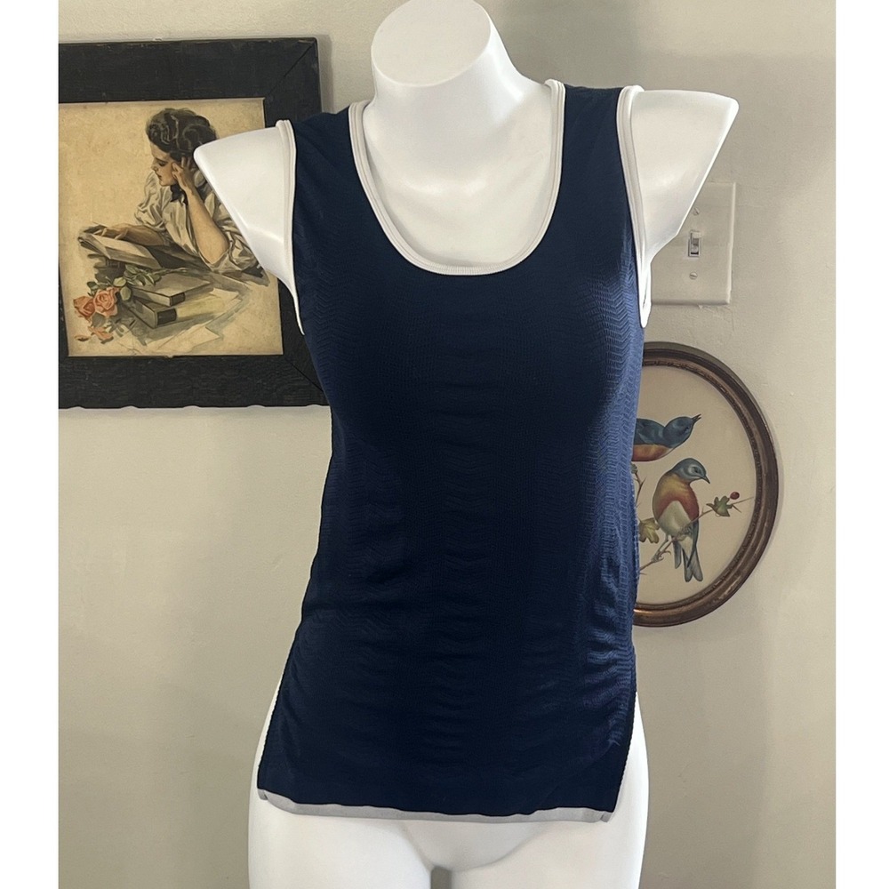 Tory Sport Navy Blue & White Athletic Tank Top Size S